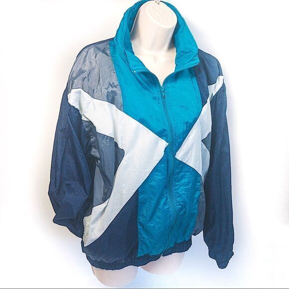 Vintage Volley’s Sport Geo Colorblock Windbreaker Track Jacket Sz M - Picture 1 of 12